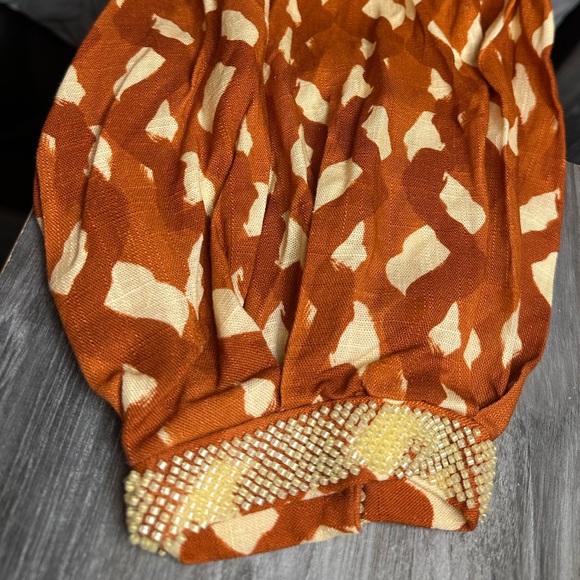 Zara Relaxed Crop Blouse in Brown and Orange with Notched Collar - Picture 8 of 14